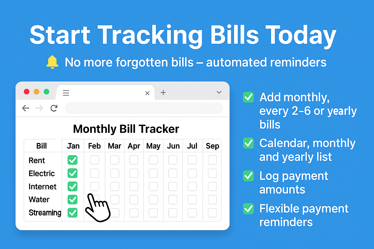 Monthly Bill Tracker Extension Screenshot